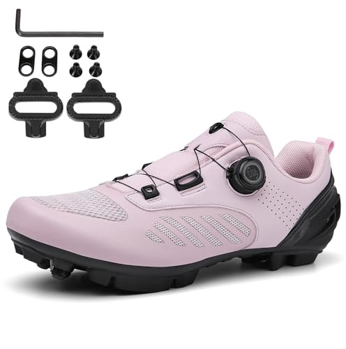 NGARY Fahrradschuhe MTB Damen, Radsportschuhe Atmungsaktive Mountainbike Schuhe kompatibel mit SPD 2 Schrauben mit Cleats Outdoor-Radschuhe