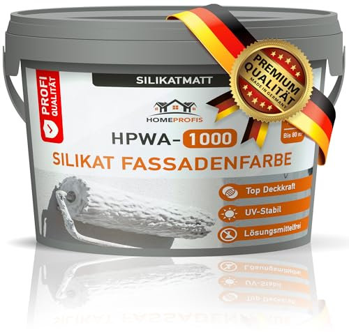 Home Profis® Silikat Fassadenfarbe Weiß | Sehr langlebig |100% UV stabil | Sehr gute Deckkraft | Fassaden Farbe für Neuanstrich & Deckanstrich | Profi Qualität | HPWA-1000 (10 Liter | Bis 80 m²)