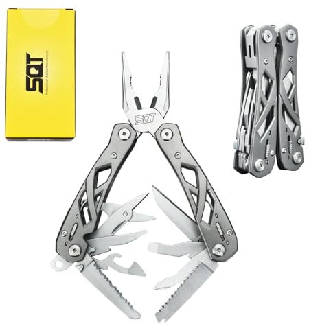 SQT Pinza Multiuso, 14 in 1 in Acciaio Inossidabile, Attrezzo Tascabile con Cacciavite,Rivestite in Titanio, Apribottiglie, portatile per escursionismo, campeggio e riparazione, regalo per uomini