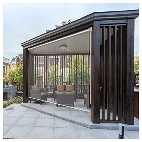 PVC Waterproof Outdoor Pergola Roller Shade Blind with Hook - Transparent Vinyl Curtain, Sun Protection for Patio and Garden