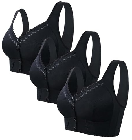 3 Pack Front Fastening Bras for Women Plus Size Non Wired - Wireless Bras for Women Large Bust Solid Color Sports Bras Women High Impact Soft Comfort Seamless Bras for Women Fashion Yoga Bras Women