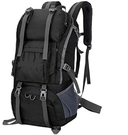 Wanderrucksack 45L Trekking-Rucksack, Ultraleicht, Verpackbar, Faltbar, Wasserabweisend Camping Angeln Reisen Reiten(Black)