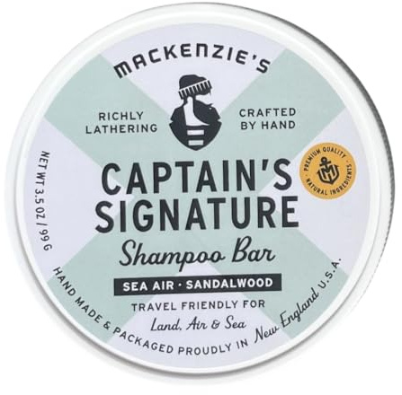 MACKENZIE'S Captain's Signature Shampoo Bar - Gifts for Fishermen - Gifts for Men - Travel Friendly - Eco Friendly - Reusable Packaging with Travel Container - 3.5 OZ