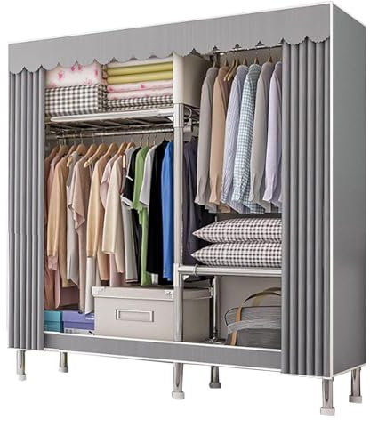 HanDpi Kleiderschrank, Grauer tragbarer Kleiderschrank mit Vorhang, 20 mm Durchmesser, tragbare Kleiderschränke zum Aufhängen von Kleidung, 106 cm mit grauem Oxford-Bezug, Gelenk aus voll legierte