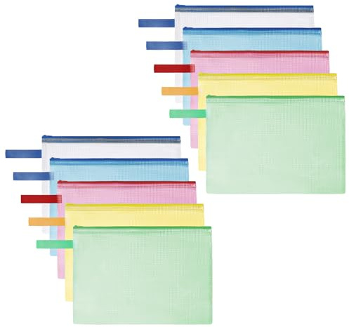OFFCUP dokumentväska A3, 10 stycken nätdokumentmapp vattentät med dragkedja och handtag vattentät, förtjockad PVC filväska för skola hem kontor resor kosmetika