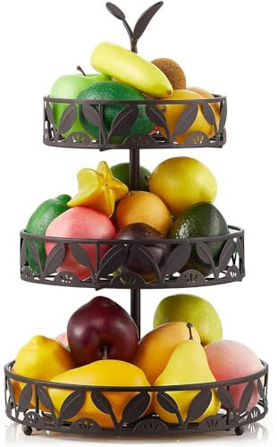 3 Tier Metal Kitchen Fruit Basket Fruit Basket for Counters Dining Table Kitchen Countertop decorative table piece Removable Fruit Baskets Holder