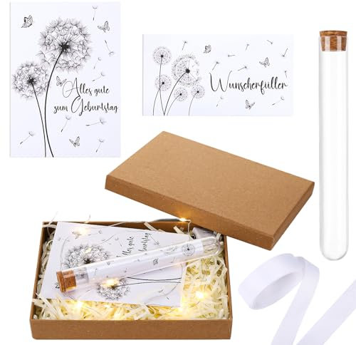 taonganui Geldgeschenke Verpackung, Wunscherfüller mit Reagenzglas, Lichterkette, Alles Gute zum Geburtstag Grußkarte, Raffia Gras und Geschenkbox für Geburtstag Party Gäste Dekoration Zubehör