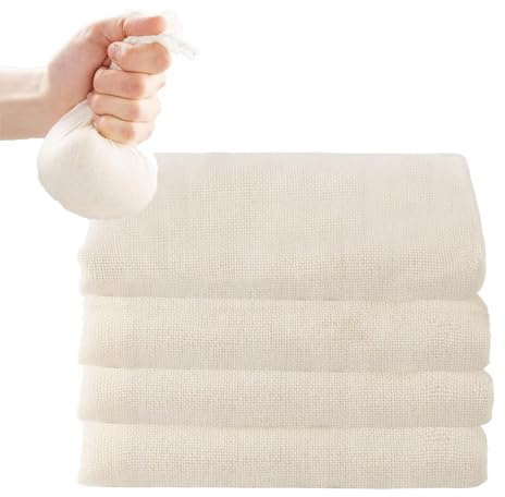 LATRAT 4 Pcs Tissu de coton de qualité alimentaire pour cuit-vapeur, Filtre Tissu en Coton à Confiture Non Blanchi Réutilisable, etamine alimentaire pour Égoutter, Cuisiner, Beurre, 50x50cm