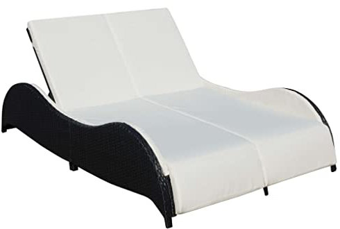 LVHUIDEH Doppel-Sonnenliege mit Auflage, PE-Rattan Liegestuhl, Wetterfest, Verstellbare Rückenlehne, Ergonomisch Gartenliege, Outdoor-Liege für Balkon Strande Garten, 200 x 132 x 45 cm
