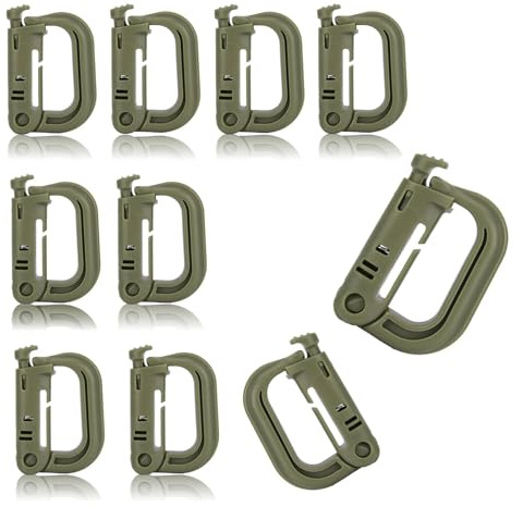 MYLERCT 10 Stück Karabiner Kunststoff, D-Form Kleine Karabiner, Drucktyp Karabinerhaken Kunststoff, Armeegrün, für Taschen, Kleidung, Geschenkartikel