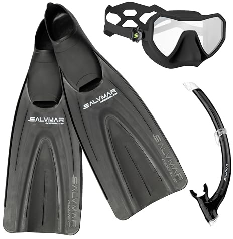 SALVIMAR, Tris Schnorchelmaske Neo Adult Silikon + Snorkel Time Splash + Nobilis Flossen, Black, 34/35