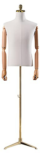 GLJTUO 57-76 Zoll Aufrecht Stehender Torsokörper Einer Männlichen Schaufensterpuppe Mit Verstellbarem Goldenen Ständer, Perfekt Zum Präsentieren Von Kleidung, Körperbezug Aus,Tripod Stand-with arms