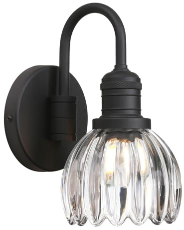 PathsOn 1-Light Gooseneck Wall Sconce, Industrial E27 Wall Light, Tulip Glass Shade Wall Lamp for Farmhouse Kitchen Bathroom (Black)