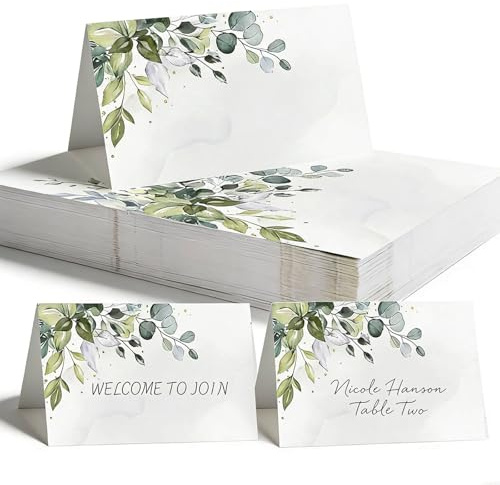 100 PCS Table Place Cards, Reception Seating Name, Green Leaf Paper Number Holder for Wedding Birthday Dinner Party