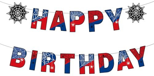 Spiderm Happy Birthday Garland, Spiderm Garland Birthday für Jungen und Mädchen, Spidey Happy Birthday Banner, Spider Decoration Geburtstagsgirlande, Perfekt für Kindergeburtstag