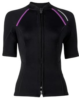 Fldy Haut de combinaison en néoprène de 1,5 mm à manches courtes pour femmes - pour la natation, la plongée, la randonnée subaquatique, le surf, Noir , XL