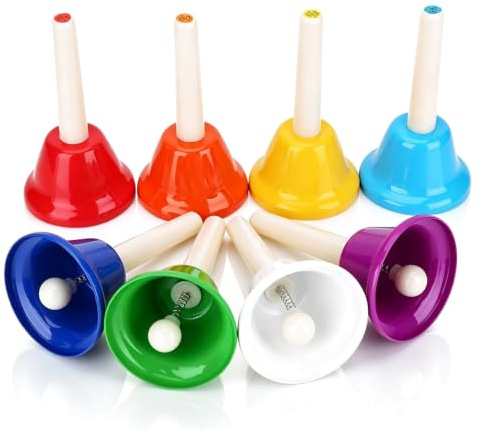 8pcs Handglocken Set, 8 Hinweis farbenfrohe Metall Handbells Set Musikinstrument Unterricht Percussion Instrument