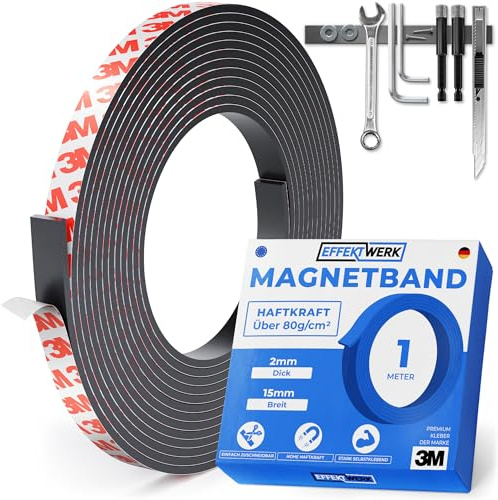 EFFEKTWERK - Magnetbandrolle - 6 Meter Lang, 15mm breit - Magnetstreifen mit starker selbstklebender Unterlage - Einfach zu schneiden und auf flachen Oberflächen zu kleben