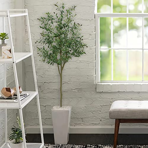 Aptliton Olivo artificial de 5 pies para decoración de interiores, 150 cm de alto, árbol de olivo falso en maceta con hojas y frutas realistas, planta artificial grande en maceta para decoración del