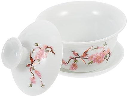 HEALEEP Taza de Té de Cerámica Kung Fu con Tapa y Plato, Pequeña