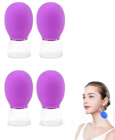 Keeplus 4Stk Massage-Schröpfglas aus Glas,Schröpfgläser mit Silikon Saugball,Glas Schröpfen Set Glass Silikon Tassen Massage Vakuumsaug Schröpfen Tassen,Gesicht Vakuum Massage Für Körperstelle (Lila)