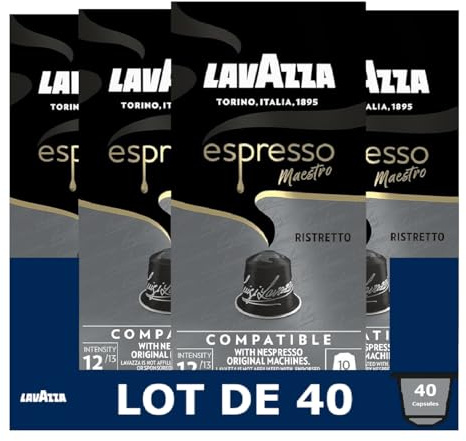 Lavazza, 40 Capsules Café, Capsules Compatibles Avec les Machines Nespresso Original, 4 x Ristretto, 4 Paquets de 10 Capsules