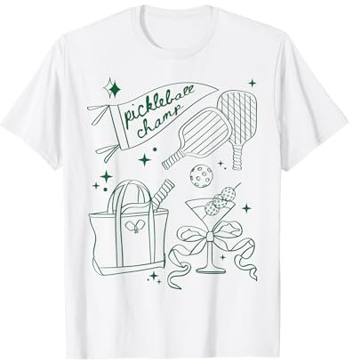 Pickleball Doodles in Green, Pickleball Champ, Martini Glass T-Shirt