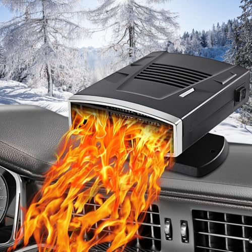KQLHLHDYZ Chauffage de voiture portable 12 V 200 W, désembueur de pare-brise de voiture, 2 en 1 avec base rotative à 360° et prise allume-cigare pour toutes les voitures 12 V