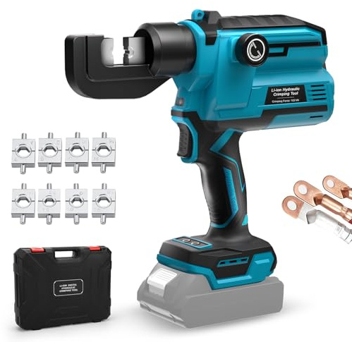 Hydraulic Crimping Tool Compatible with Makita 18V Battery (No Battery), Electric Cable Lug Crimping Tool, 12 AWG to 2/0 AWG Wire Terminals Crimper with 8 Dies, for Cu Al Terminal (12 AWG~2/0 AWG)