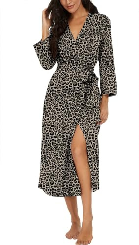 PrinStory Dammorgonrock, lätt 3/4 ärmar, morgonrock, v-ringad, kimono, kläder, långa nattkläder