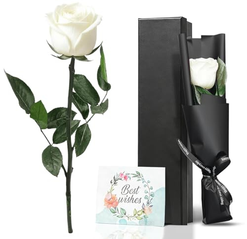 VOIDHUES Evig ros i presentförpackning äkta konserverad Infinity Rose med stjälk rosor hållbar blomma gåva för kvinnor, mamma lämplig för födelsedagar, årsdagar och alla hjärtans dag (vit)