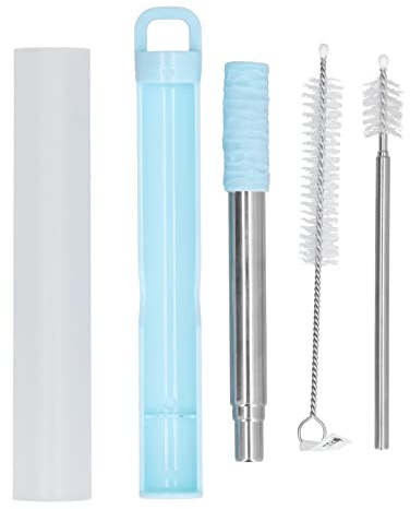 Paille pliable en acier inoxydable 304, portable, pliable, durable, légère, télescopique, réutilisable, pour café, thé, smoothies, voyage, camping en plein air, longueur 210 mm (Bleue)