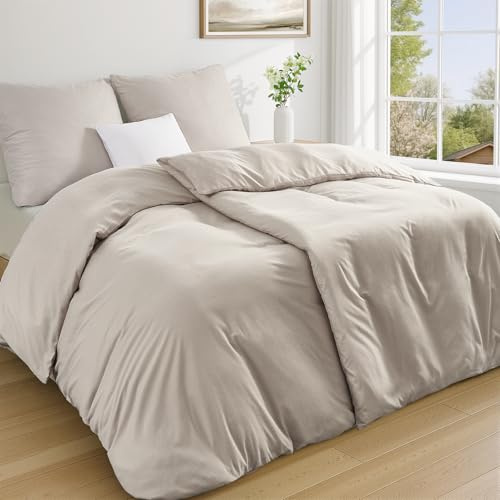Duvetnova Bettwäsche 135x200 4Teilig Beige ÖKO-TEX Superweich Mikrofaser Bettwäsche-Sets 2 Bettbezüge 135x200 + 2 Kissenbezüge 80x80 - alle mit Reißverschluss Duvet Cover Deckenbezug Bettwäsche Leinen