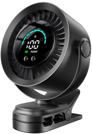 KIMMOO Portable Clip on Fan, 100-Speed Rechargeable USB Fan with LED Display, 360° Rotation & Strong Airflow Desk Fan, Up to 17 Hours Small Battery Fan for Outdoor Pram Camping Office Bedroom