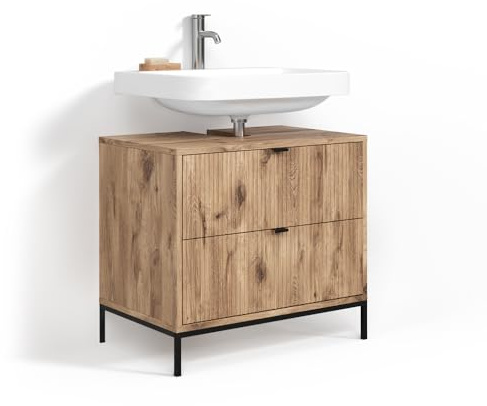 Livinity Mueble bajo Lavabo Aterno, Roble Vikingo, 70 x 63 cm | Con 2 cajones extraíbles