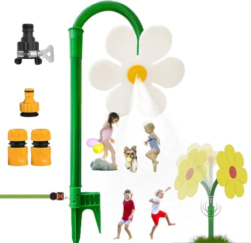 Crazy Daisy Sprinkler for Yard Watering and Kids Playing, 360° Rotating Dancing Flower Water Sprinkler, Fun Irrigation Tools with Durable Plastic Base for Dogs and Garden Irrigation (White)