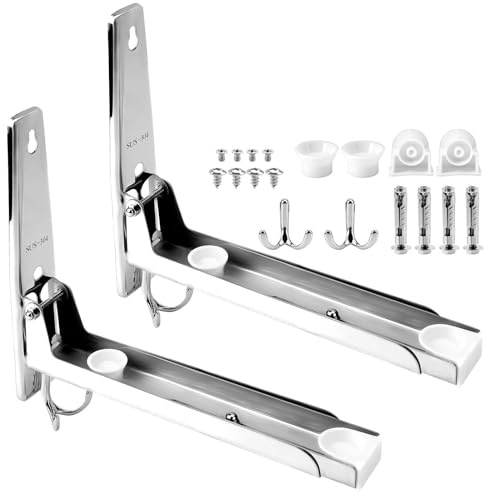 2 Soporte Microondas Pared,Soporte de Microondas Universal Soporte Plegable para Estante Microondas Pared de Acero Inoxidable Marco para Microondas con Accesorios de Montaje Plata