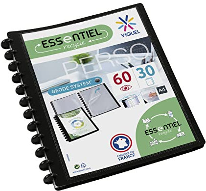 Viquel GEODE - Protège document en plastique avec pochettes amovibles - Porte vues personnalisable - Reliure 60 Vues (30 pochettes) - Format A4 Maxi - Coloris noir