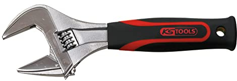 KS Tools 577.0202 - Clé à Molette à Ouverture Large avec Manche Bi-Matière, 8'' L.36 mm - Outillage Plomberie - Outil Polyvalent en Chrome Vanadium - Ultra Résistant - Vissage et Dévissage de Boulons