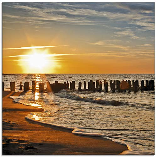 ARTland Wanddeko Glasbilder Wandbild Glas Bild einteilig 50x50 cm Quadratisch Strand Meer Küste Sonnenuntergang Natur Landschaft Nordsee Maritim T3ZU