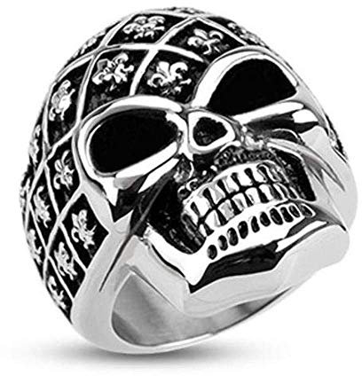 UrbanBijoux Bague homme acier inoxydable tête de mort croix fleur de lys biker - 70