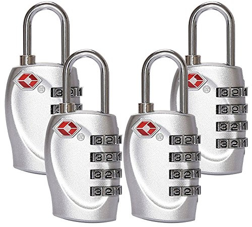 4 Dial Digit TSA Approved Travel Luggage Locks Combination for Suitcases (Silver-4pack)