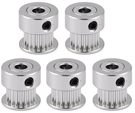 Richer-R 5X Zahnriemenscheibe, 5 Stücke 2GT 5mm/8mm Bohrung 20 Zähne Aluminium Zahnriemen Spannrollen Zahnriemenrad Set,für 3D Drucker Silberig(5mm)