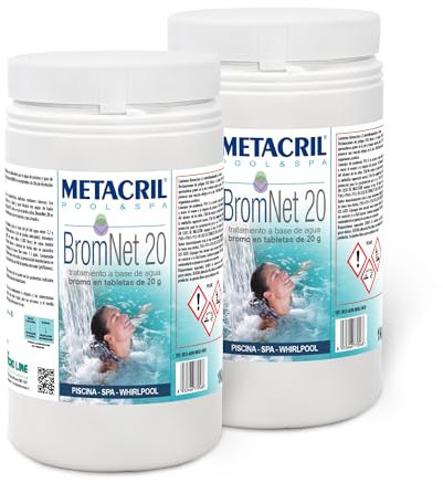 Metacril Brom Net 20, Bromo in Pastiglie da 20 gr, a Lenta Dissoluzione, per Piscina e Spa Idromassaggio - 2 KG (1 + 1 PZ)