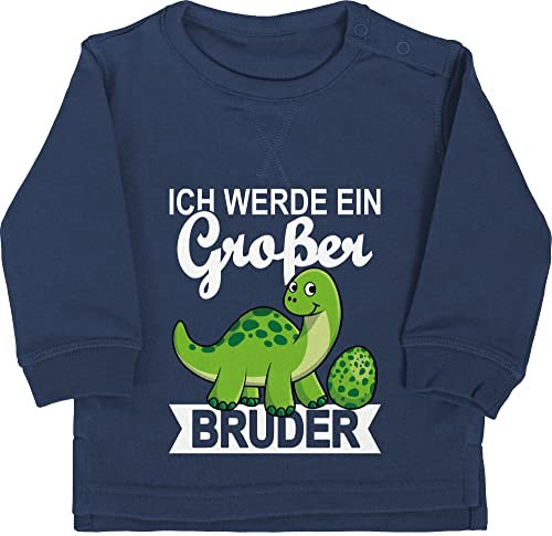 Baby Pullover Jungen Mädchen - Ich werde ein großer Bruder mit Dinos - 12/18 Monate - Navy Blau - geschwister für 2 2024 brother dino pulli geschenk großen geburt grosser big bro loading langarm