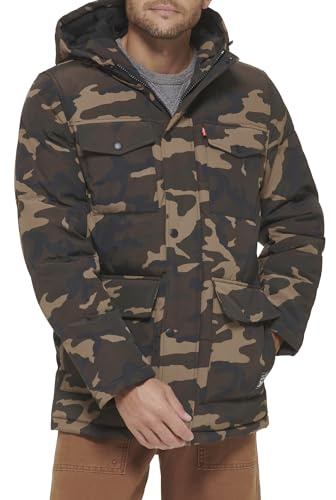 Levi's mens Arctic Cloth Quilted Performance Parka Jacket, Camouflage, Large US
