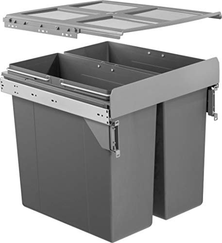 Handle & Home 500mm 68L Dark Grey Soft Close Side Mounted Bin (2x34L) | Anthracite | Under Kitchen Counter