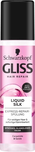 Gliss Express-Repair-Spülung Liquid Silk (200 ml), Haarspülung für außergewöhnlich weiches Haar, Pflegespülung mit Hitzeschutz bis zu 230°C