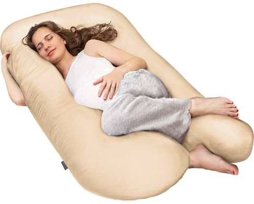 SMOOTHY® Graviditetskudde U-form XXL – Sidosovare & Amningskudde | 150 x 80 cm helkroppskudde med avtagbart överdrag i bomull – rekommenderas av läkare för ryggont