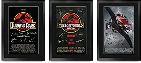 HWC Trading FR A3 Jurassic Park Kollektion x 3 Geschenke Gedrucktes Poster Signiertes Autogramm-Bild für Film-Memorabilia-Fans – A3 Gerahmt